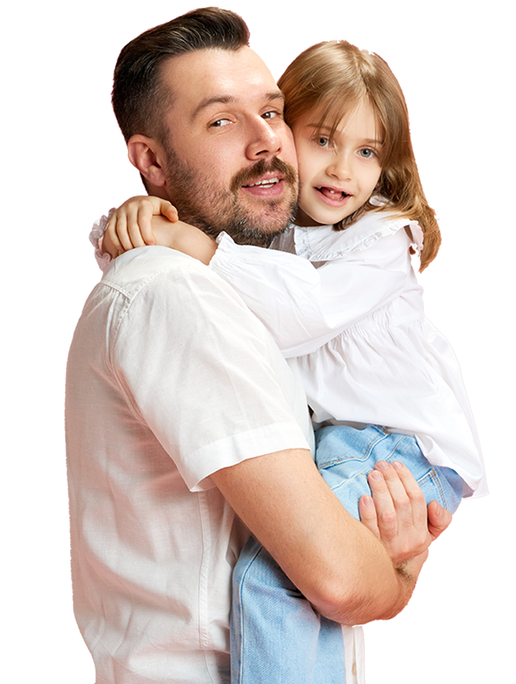father and daughter hugging and smiling